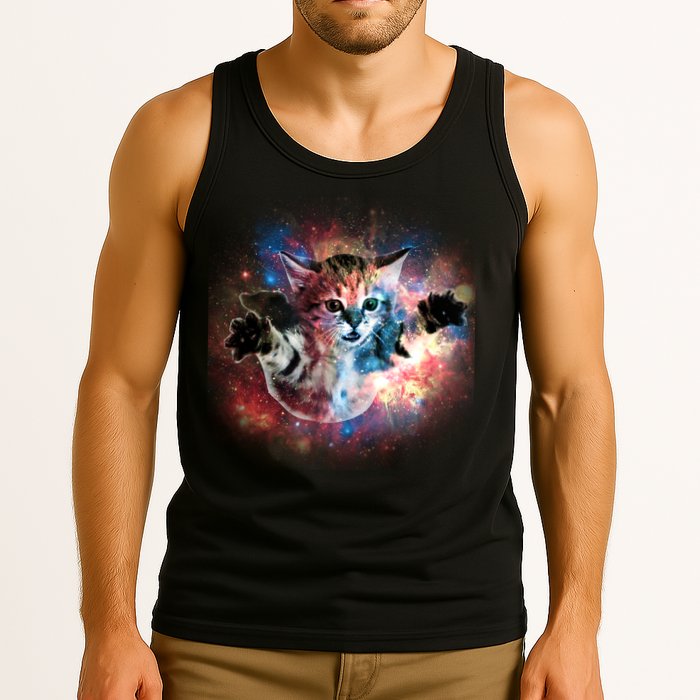 Funny Cat Floating In Space Tank Top