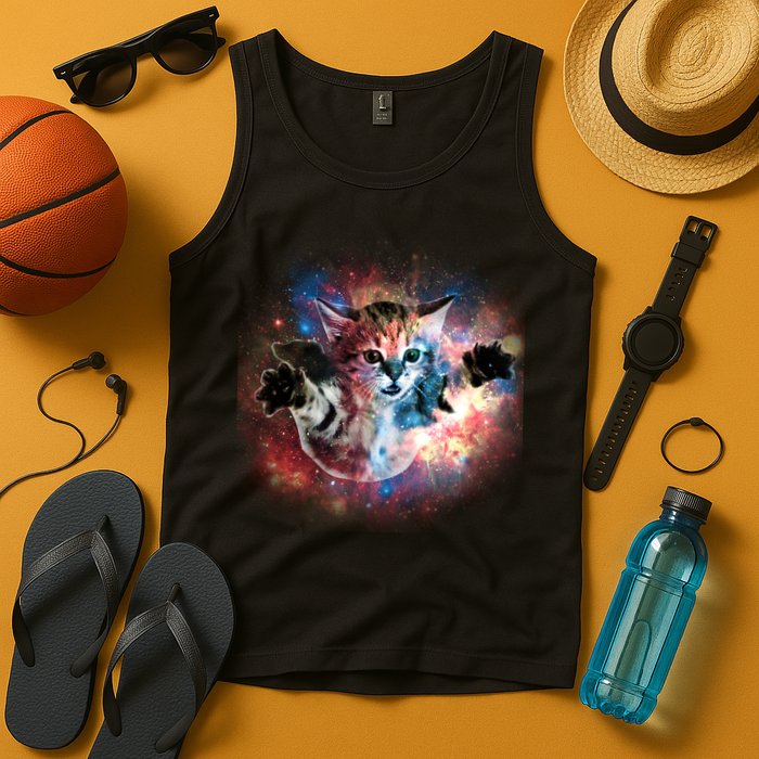 Funny Cat Floating In Space Tank Top
