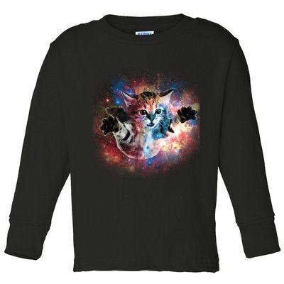 Funny Cat Floating In Space Toddler Long Sleeve Shirt