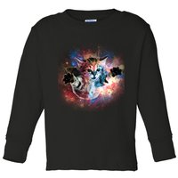 Funny Cat Floating In Space Toddler Long Sleeve Shirt