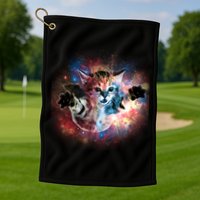 Funny Cat Floating In Space Golf Towel