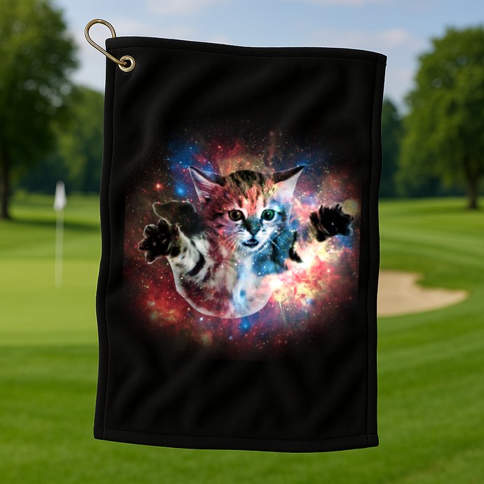 Funny Cat Floating In Space Golf Towel