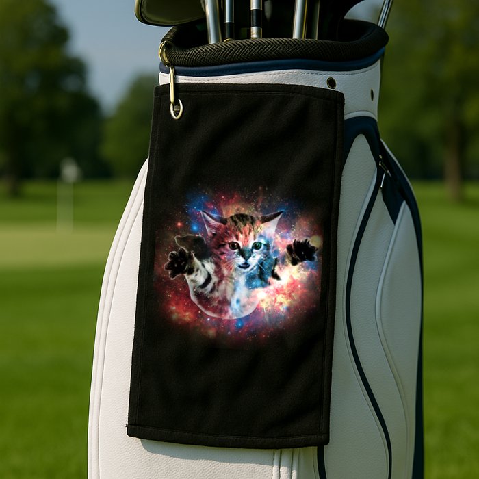 Funny Cat Floating In Space Golf Towel