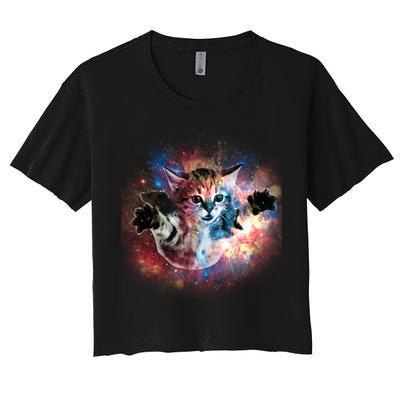 Funny Cat Floating In Space Crop Top