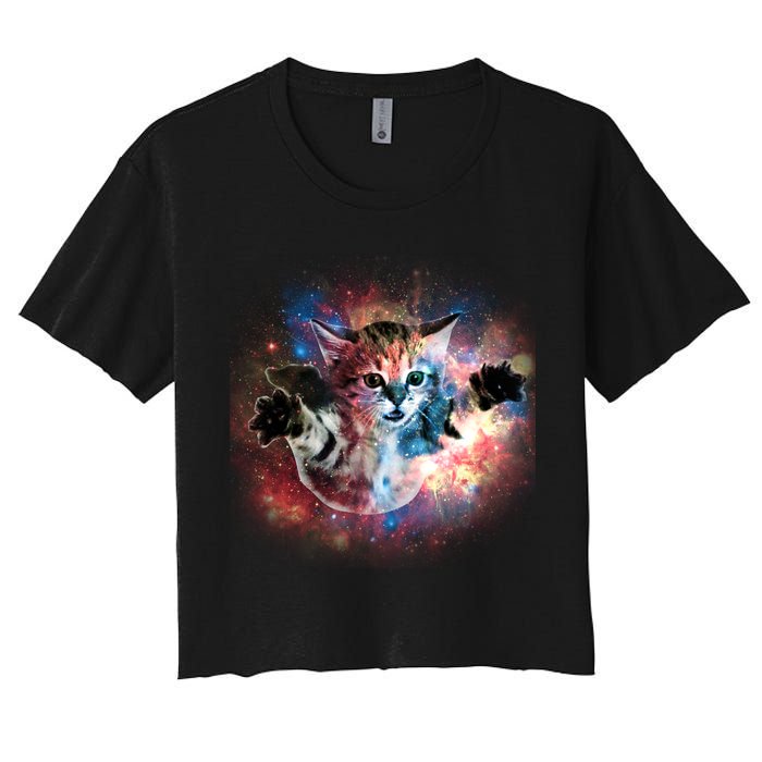 Funny Cat Floating In Space Crop Top