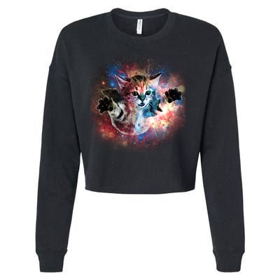 Funny Cat Floating In Space Cropped Pullover Crew