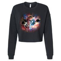 Funny Cat Floating In Space Cropped Pullover Crew