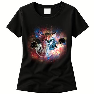 Funny Cat Floating In Space Womens T-Shirt