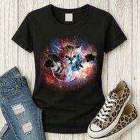 Funny Cat Floating In Space Womens T-Shirt