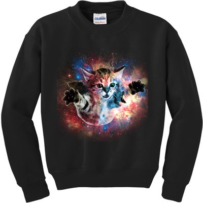 Funny Cat Floating In Space Kids Sweatshirt
