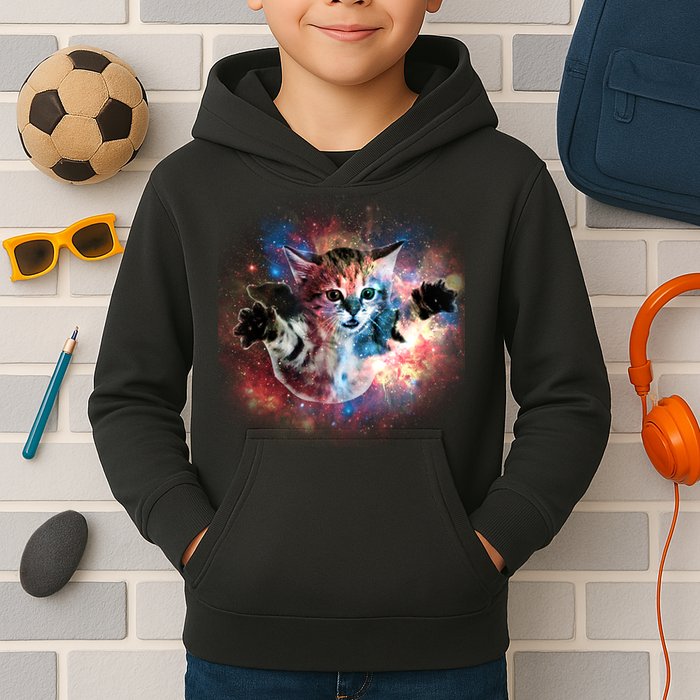 Funny Cat Floating In Space Kids Hoodie