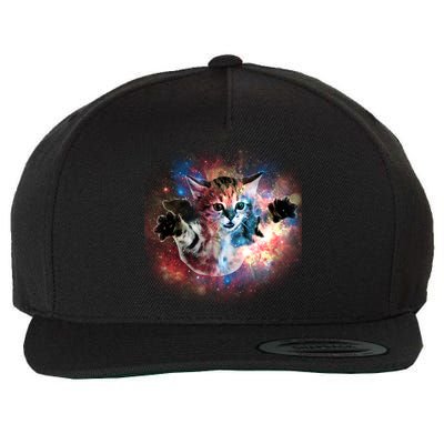 Funny Cat Floating In Space Wool Snapback Cap