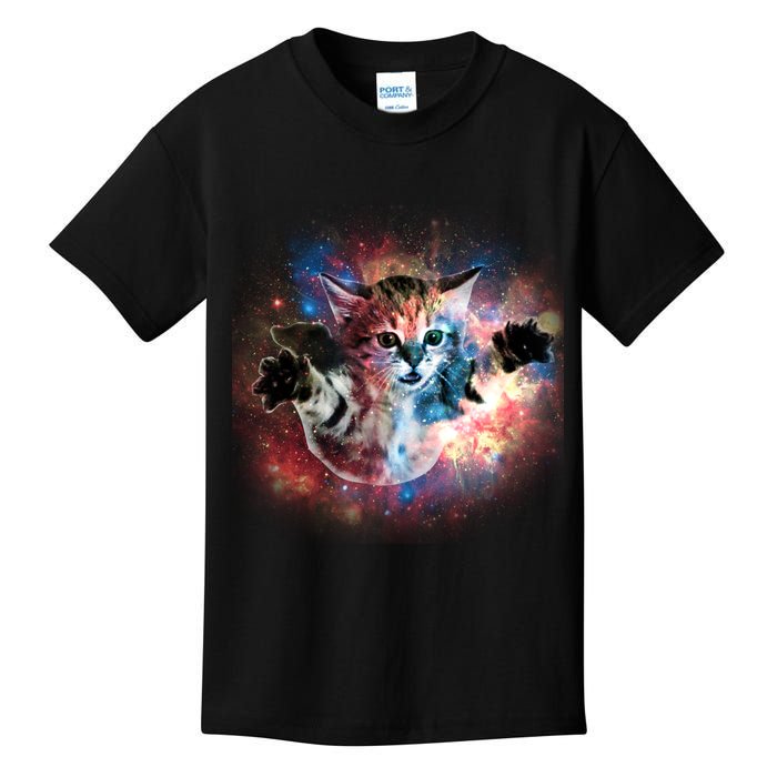 Funny Cat Floating In Space Kids T-Shirt
