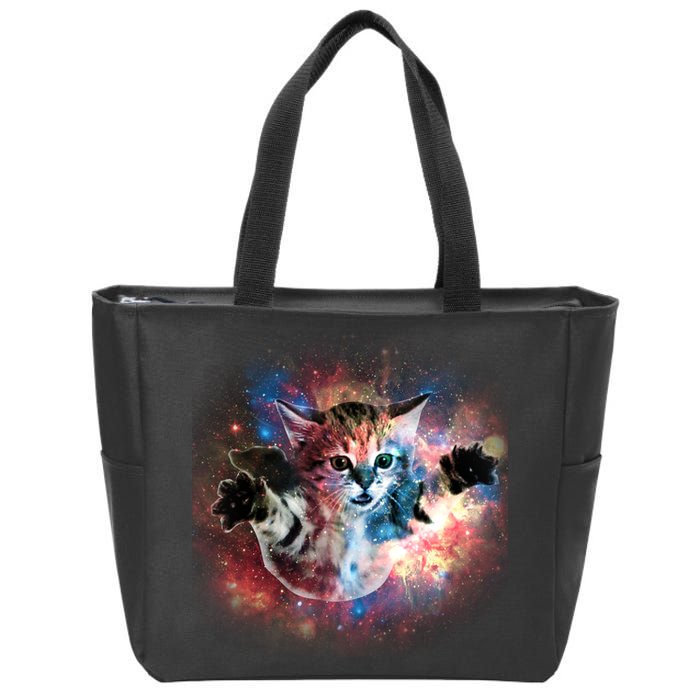 Funny Cat Floating In Space Zip Tote Bag