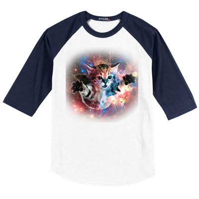 Funny Cat Floating In Space Baseball Sleeve Shirt