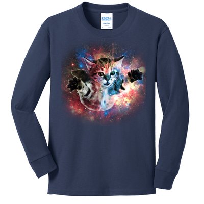 Funny Cat Floating In Space Kids Long Sleeve Shirt