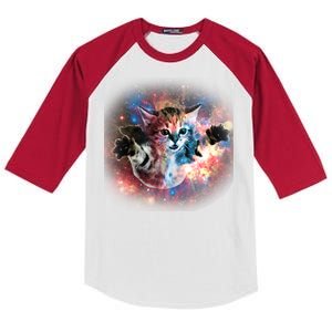 Funny Cat Floating In Space Kids Colorblock Raglan Jersey