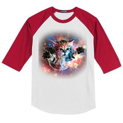 Funny Cat Floating In Space Kids Colorblock Raglan Jersey