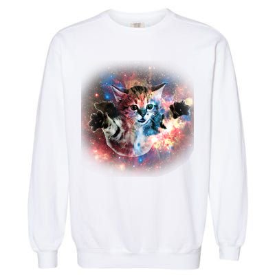 Funny Cat Floating In Space Garment-Dyed Sweatshirt