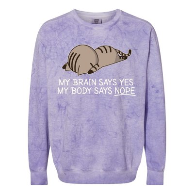 Funny Cat My Body Says NOPE  Colorblast Crewneck Sweatshirt