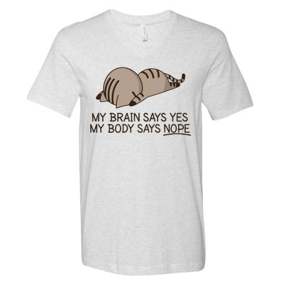 Funny Cat My Body Says NOPE  V-Neck T-Shirt