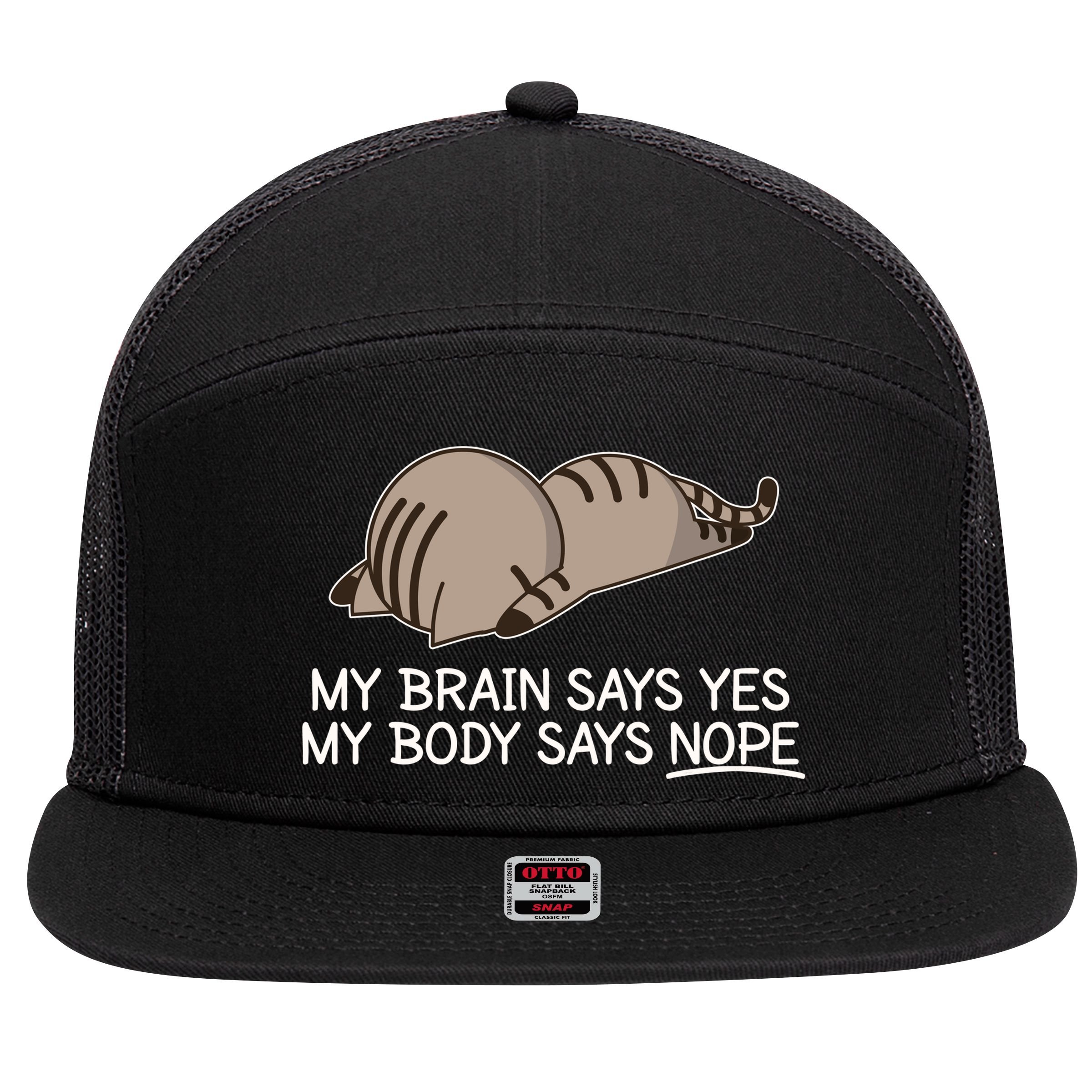 Funny Cat My Body Says NOPE  7 Panel Mesh Trucker Snapback Hat