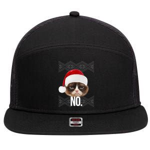 Funny Cat NO Meme Ugly Christmas Sweater 7 Panel Mesh Trucker Snapback Hat