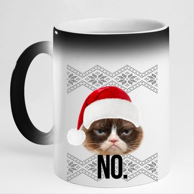 Funny Cat NO Meme Ugly Christmas Sweater 11oz Black Color Changing Mug