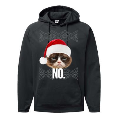 Funny Cat NO Meme Ugly Christmas Sweater Performance Fleece Hoodie