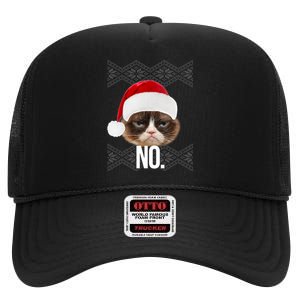 Funny Cat NO Meme Ugly Christmas Sweater High Crown Mesh Back Trucker Hat