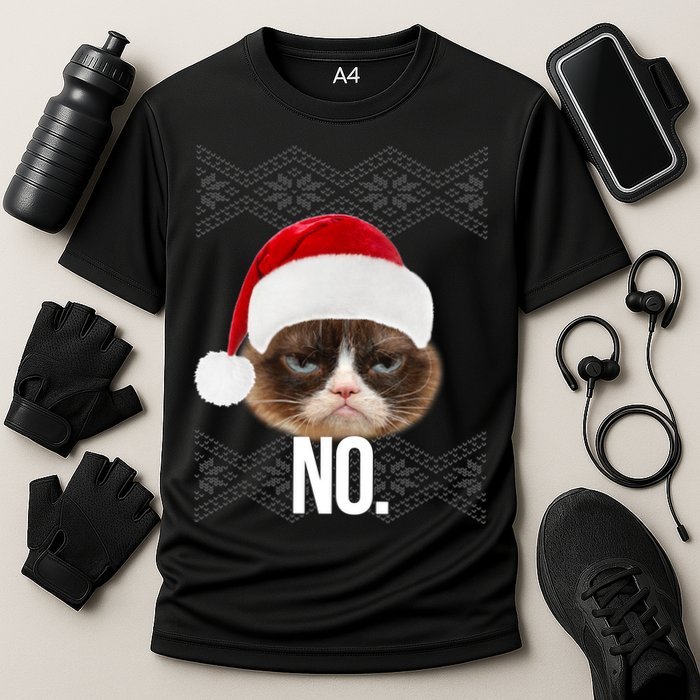 Funny Cat NO Meme Ugly Christmas Sweater Performance Shirt