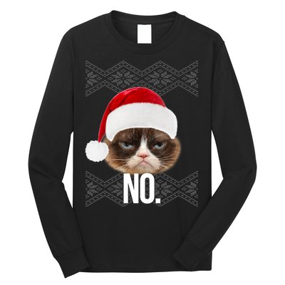 Funny Cat NO Meme Ugly Christmas Sweater Long Sleeve Shirt