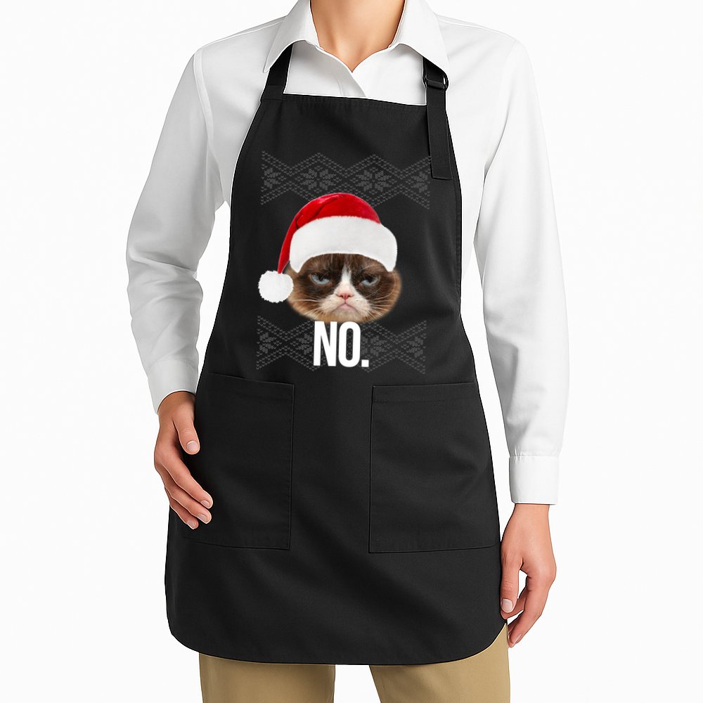 Funny Cat NO Meme Ugly Christmas Sweater Apron