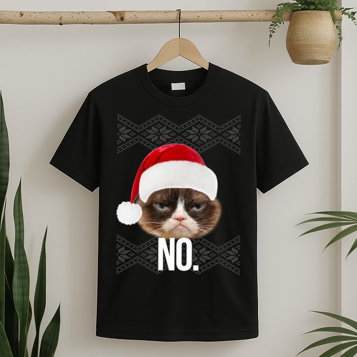 Funny Cat NO Meme Ugly Christmas Sweater T-Shirt