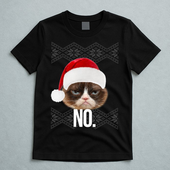Funny Cat NO Meme Ugly Christmas Sweater T-Shirt