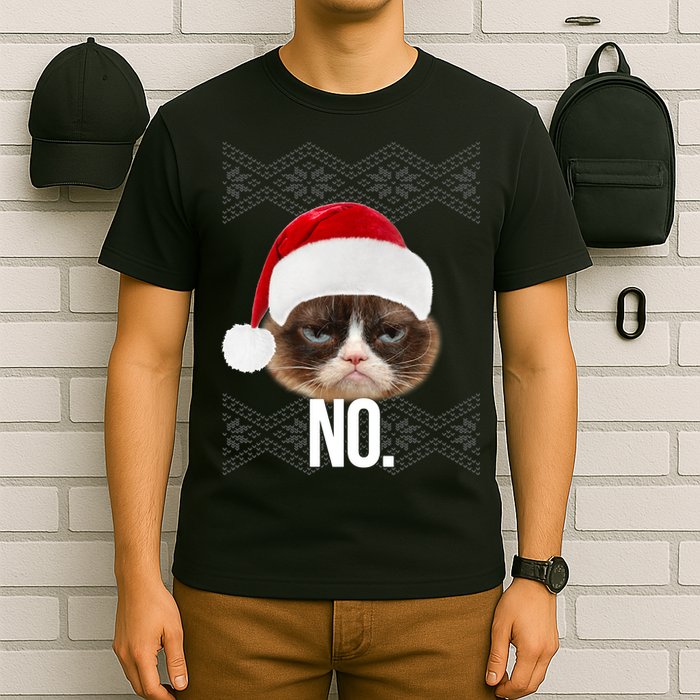 Funny Cat NO Meme Ugly Christmas Sweater T-Shirt