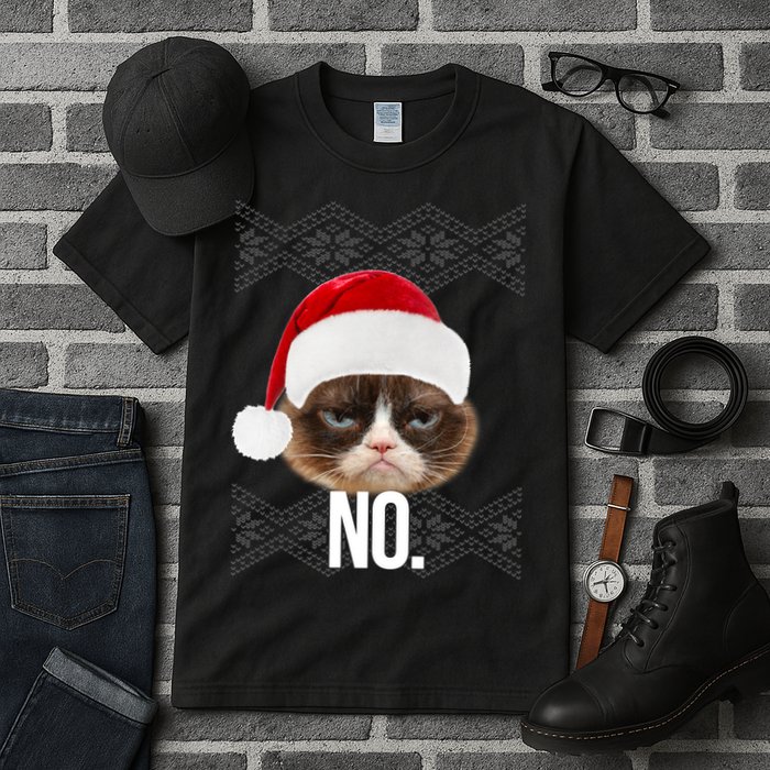 Funny Cat NO Meme Ugly Christmas Sweater Tall T-Shirt