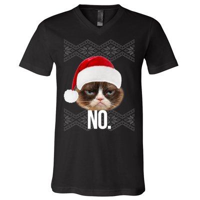 Funny Cat NO Meme Ugly Christmas Sweater V-Neck T-Shirt