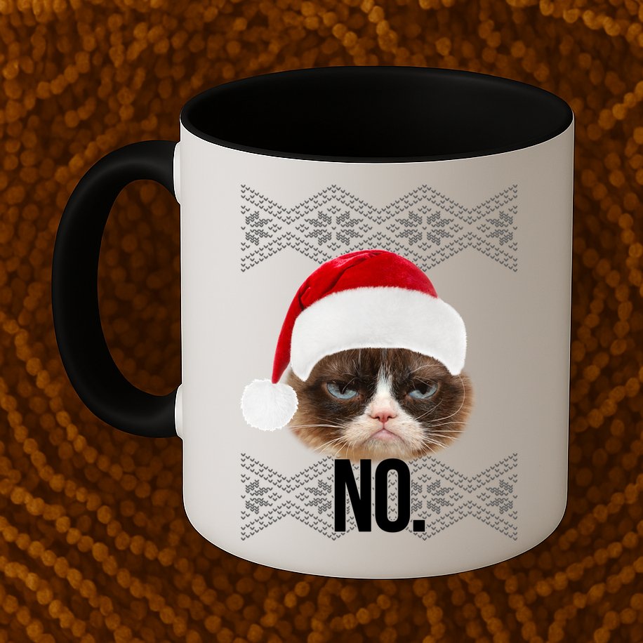 Funny Cat NO Meme Ugly Christmas Sweater Mug