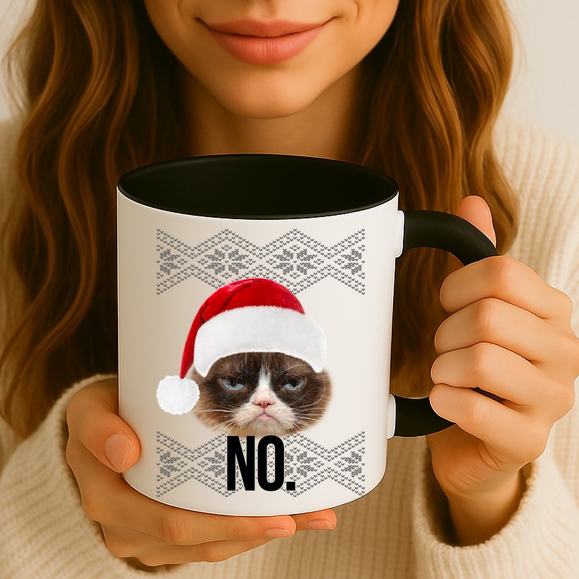 Funny Cat NO Meme Ugly Christmas Sweater Mug
