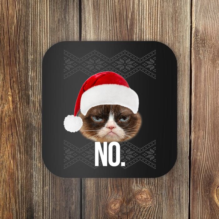 Funny Cat NO Meme Ugly Christmas Sweater Coaster