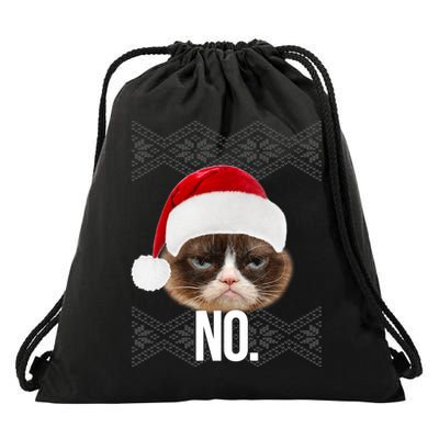 Funny Cat NO Meme Ugly Christmas Sweater Drawstring Bag