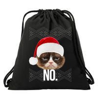 Funny Cat NO Meme Ugly Christmas Sweater Drawstring Bag