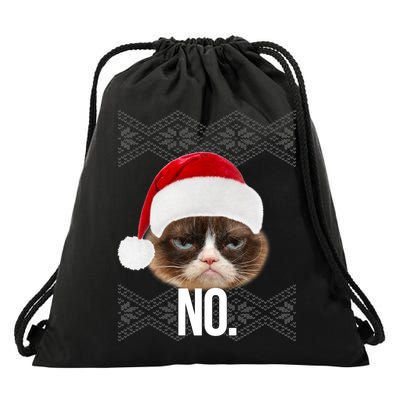 Funny Cat NO Meme Ugly Christmas Sweater Drawstring Bag