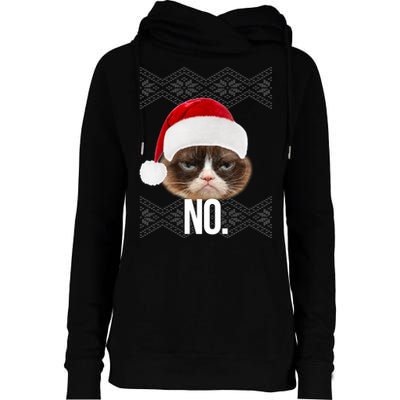 Funny Cat NO Meme Ugly Christmas Sweater Womens Funnel Neck Pullover Hood