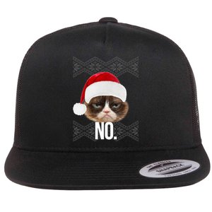 Funny Cat NO Meme Ugly Christmas Sweater Flat Bill Trucker Hat