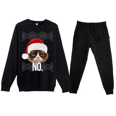 Funny Cat NO Meme Ugly Christmas Sweater Premium Crewneck Sweatsuit Set