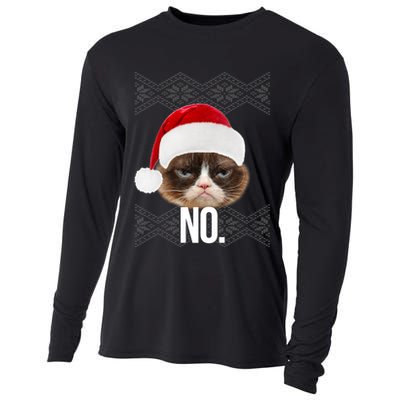 Funny Cat NO Meme Ugly Christmas Sweater Cooling Performance Long Sleeve Crew