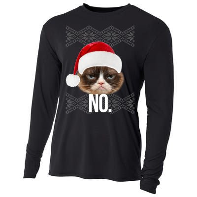 Funny Cat NO Meme Ugly Christmas Sweater Cooling Performance Long Sleeve Crew