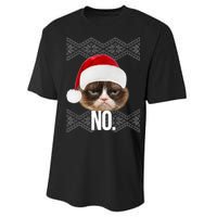 Funny Cat NO Meme Ugly Christmas Sweater Performance Sprint T-Shirt